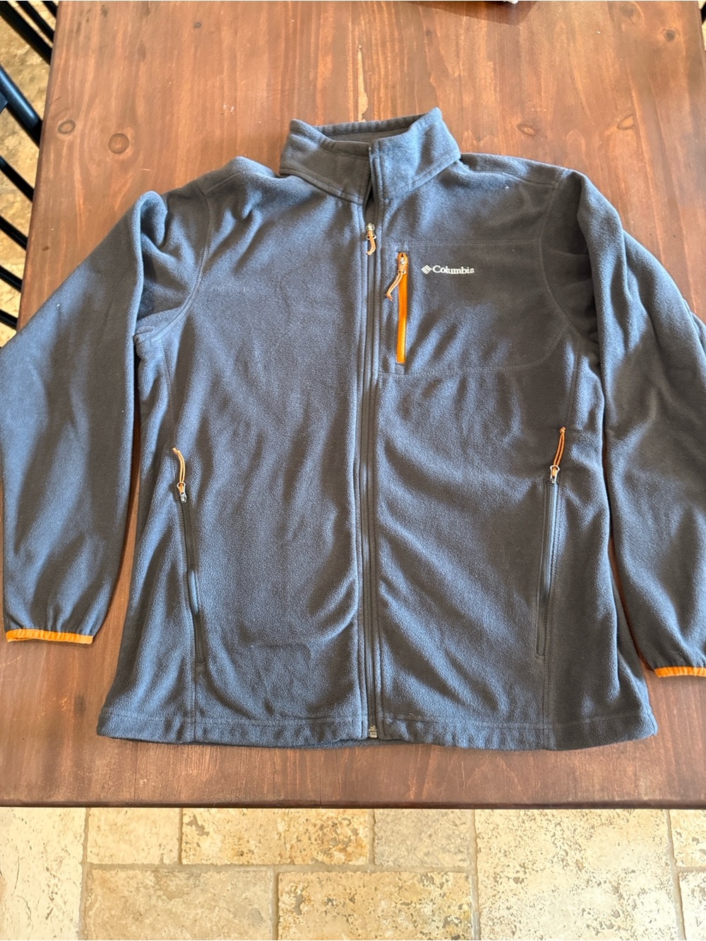 Columbia Men’s Dark Gray Fleece Jacket with Orange Accents